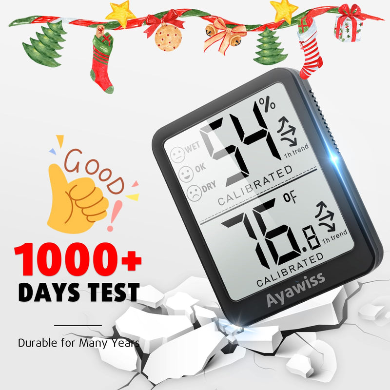 [Australia - AusPower] - 2-Pack Room Thermometer Indoor Hygrometer for Home, Temperature Humidity Meter, Humidity Gauge, Digital Room Temperature Monitor Sensor for Baby Nursery Car Plant - AAA Battery Included Black 2 - Pack 