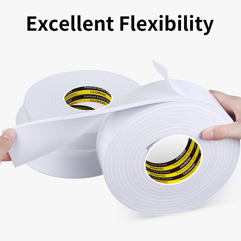 Single-Sided Adhesive EVA Foam Tape 2in x 9.84FT,White Foam Weather Stripping,Door Seal & Window Insulation Tape,Waterproof Sound Proof Seal Strip for Doors,Windows,Garage Door/Gap Sealing 2in x 16.4FT White