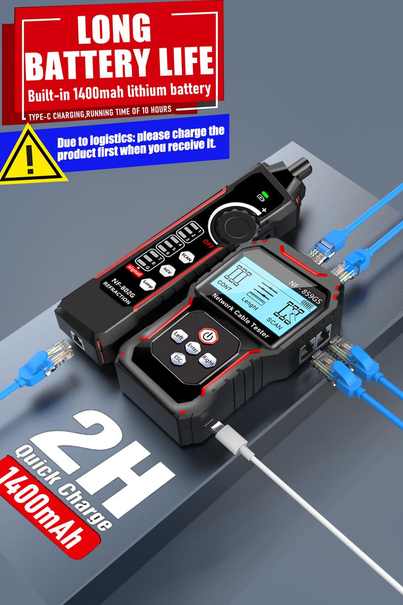 [Australia - AusPower] - NF-8209S RJ45 Network Cable Tester Ethernet Tester with PoE/NCV Cable Length Test, Port Flashing, CAT5, CAT6, CAT7 and CAT6a Anti-Interference Scanner LAN Line Tracer Network Toner Tool 