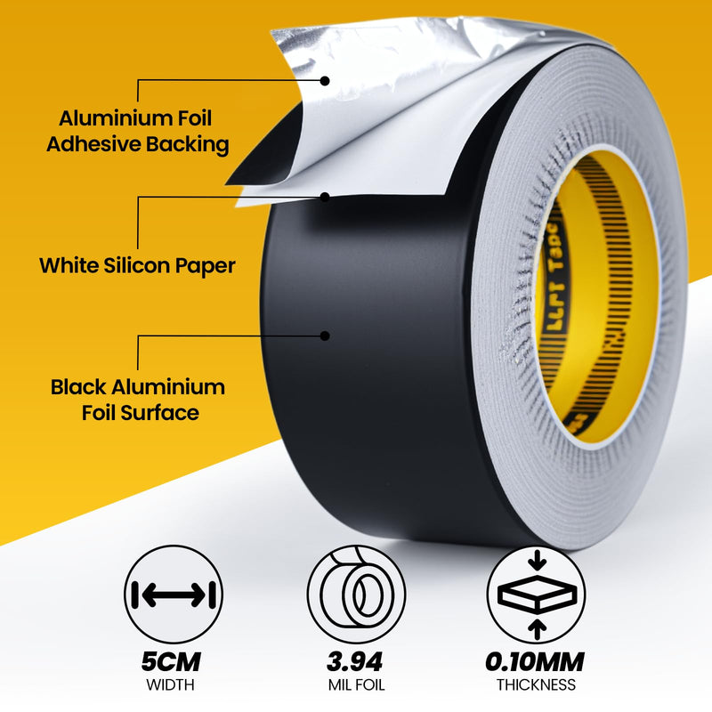 LLPT Aluminum Black Foil Tape 2 Inches x 55 Yards 3.94 Mil Heavy Duty Adhesive HVAC Sealing Hot Cold Air Duct Tape for Pipe Metal Repair (BF255) 2" x 165 Ft