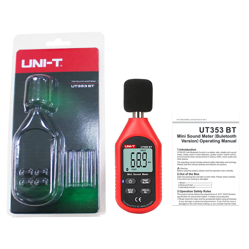 [Australia - AusPower] - UNI-T Decibel Meter UT353BT, Digital Sound Level Meter 30-130dB Audio Noise Volume Measure Device Free App for IOS/Android, Max/Min Fast/Slow Data Hold LCD Backlit Auto Shutdown 