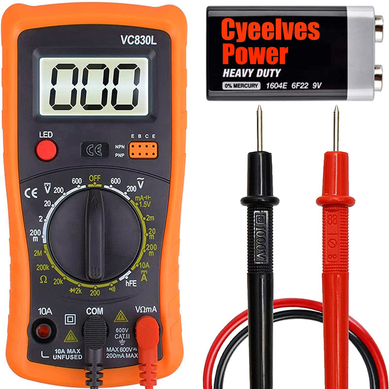 [Australia - AusPower] - Digital Multimeter, Multimeter with AC DC Voltmeter & Ohm Volt Amp Tester, Multifunction Battery Tester, Pocket Meter with Backlight Tests Wire, Voltage Tester Measure Voltage Current Resistance Diode Orange 