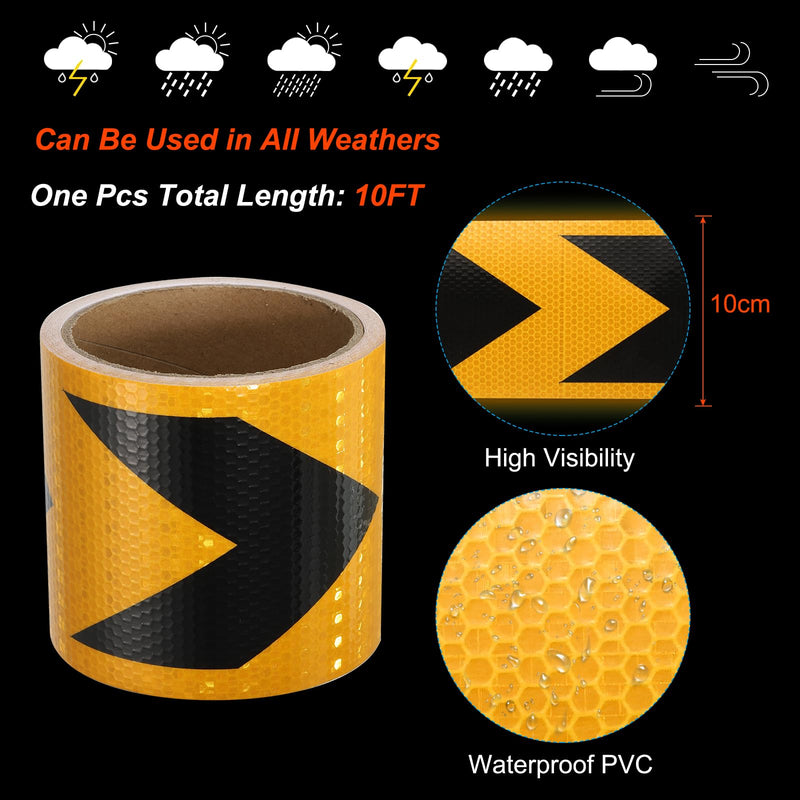 PATIKIL Reflective Tape, 4 Inch x 16 FT Arrow Waterproof Reflector Tape Self-Adhesive High Visibility Warning Safety Tape for Cars Trucks Trailers, Yellow and Black