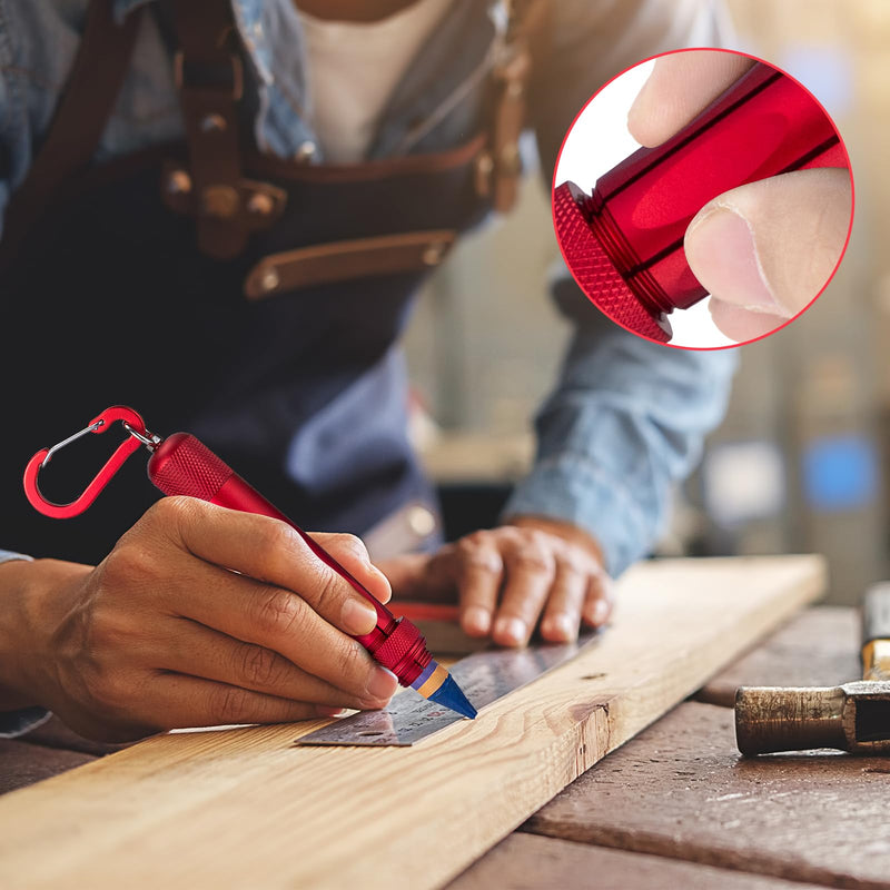 Aluminum Lumber Crayon Holder, 1/2 in Crayons, Red 2 Pack | Fits 1/2 in round or hex crayons with adjustable knob and grip handle for carpenter and construction marking Red-2