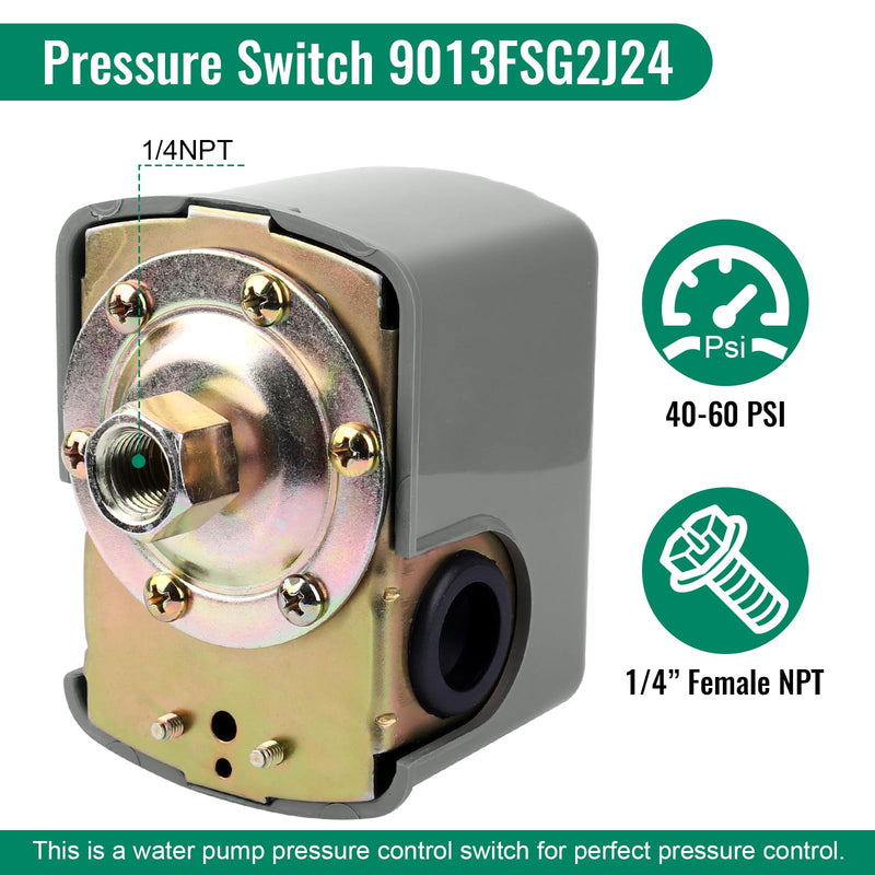 [Australia - AusPower] - Pressure Switch 9013FSG2J24, Pressure Switch Well Pump 40/60 Psi Adjustable Differential, 1/4" Female NPT Water Pump Pressure Control Switch with Low Pressure Cut-Off 