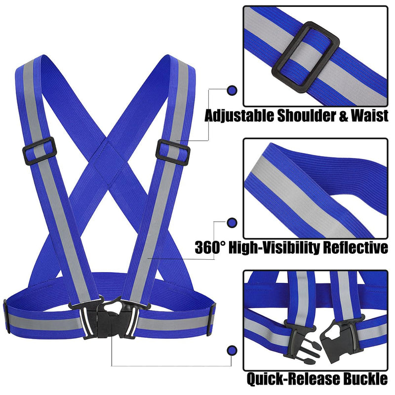 5 Pack Reflective Safety Vest for women, men and kids, Lightweight & Adjustable hi vis vest for Running, Cycling, Rucking Blue