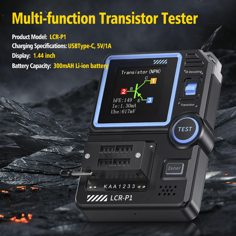 [Australia - AusPower] - Transistor Tester LCR-P1 Transistor Capacitor Tester Multifunctional SMD Electronic Component Tester Diode Triode Zener Diode Resistance Inductance Battery Test LCR Meter MOS PNP NPN ESR Meter 