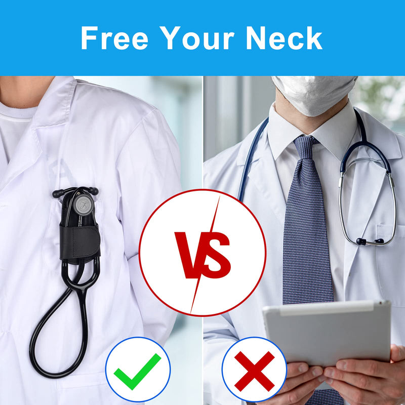 [Australia - AusPower] - Stethoscope Holder with Genuine Leather for Littmann, Most Stethoscope, Stethoscope Holder Hip Clip Holster Accessories for Scrubs for Physicians Students Nurses EMT Right-hand (Black) Black 