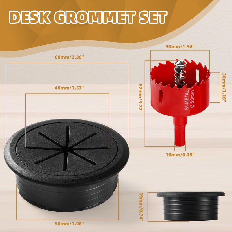 [Australia - AusPower] - Desk Grommet 2 Inch (50 mm) 8 Pieces, Desk Hole Cover for Cables Black, Desk Hole Grommet ABS Plastic, Desk Cord Hole Cover with Hole Saw for Wires Cables Through The Countertop by XIOGZAXI Black-M 