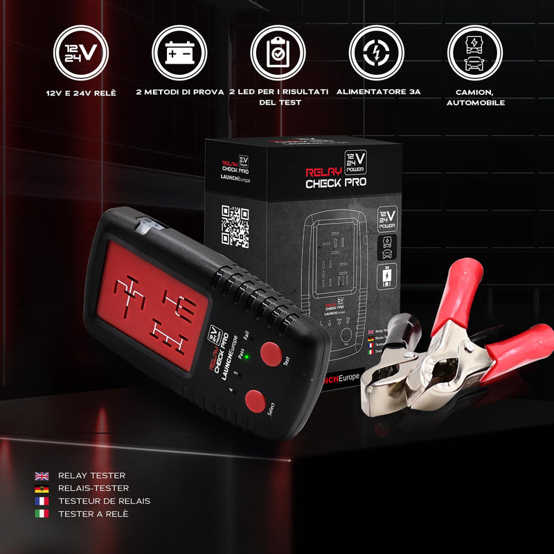 LAUNCH RelayCheck Pro 12V/24V Relay Tester Car/Truck Car Pin Detection | Auto pin detection for 4/5 pin, loaded contact test, LED error codes and bag, portable diagnostic tool for car and industry