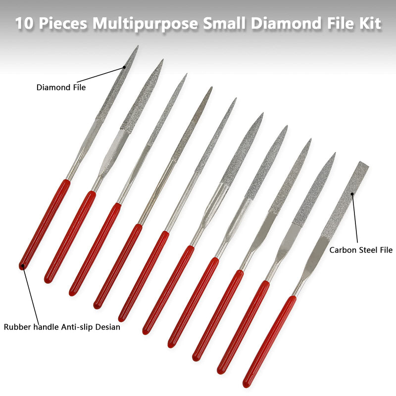 [Australia - AusPower] - Litoexpe 10-Piece Mini Needle File Set, Multipurpose Small Diamond File Kit for Metal, Crafts, Wood, Plastic Sanding, 3x140mm 