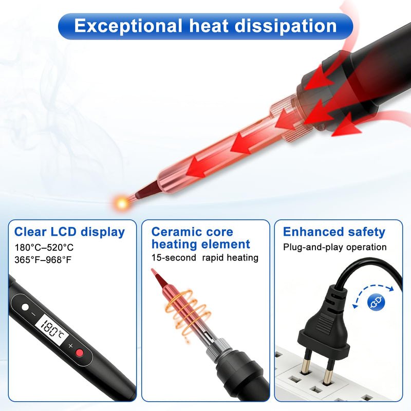 Soldering Kit 100W 16 in 1 Soldering Kit Contains 50g Solder Wire 5 Soldering Tips Desoldering Pump Soldering Stand Pliers Suitable for Electrical Installation and Repairs of Electronic Equipment