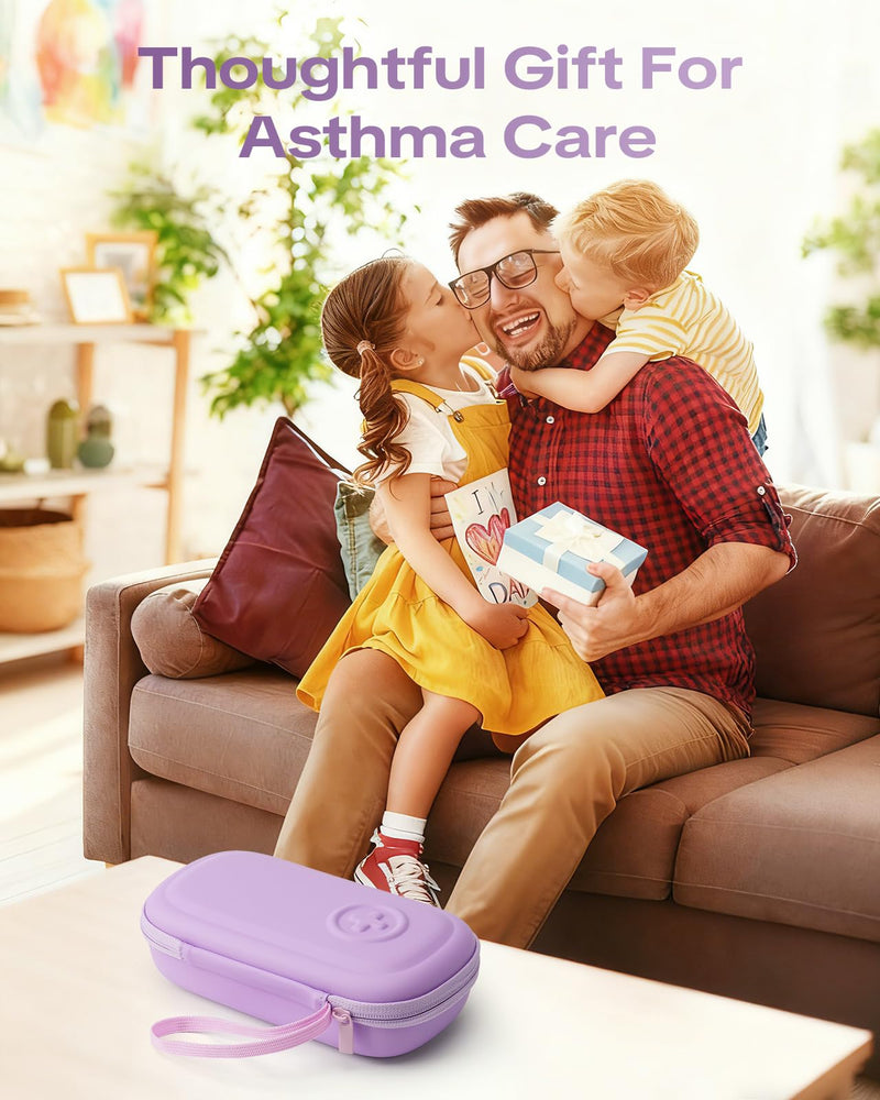 Asthma Inhaler Portable Case for Adults, Kids & Seniors - Temp-Humidity Resistant, Multi-Zone Lining for Inhaler/Spacer/Emergency Meds, Waterproof PU & Travel-Ready, Violet (Only Case)