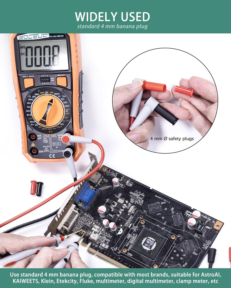 [Australia - AusPower] - Electrical Test Leads Soft Silicone Cable Multimeter Test Probe Set with Replaceable Gold-Plated Multimeter Probes 1000V CATIII & 600V CATIV 16A for Fluke/AstroAI/INNOVA Clamp Meter Test Leads Kit 372 