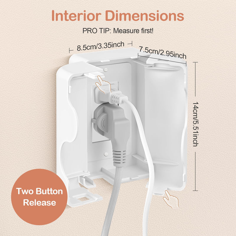 Child Proof Outlet Box Cover, Double Lock System, White, Large Interior Space 4 Pack