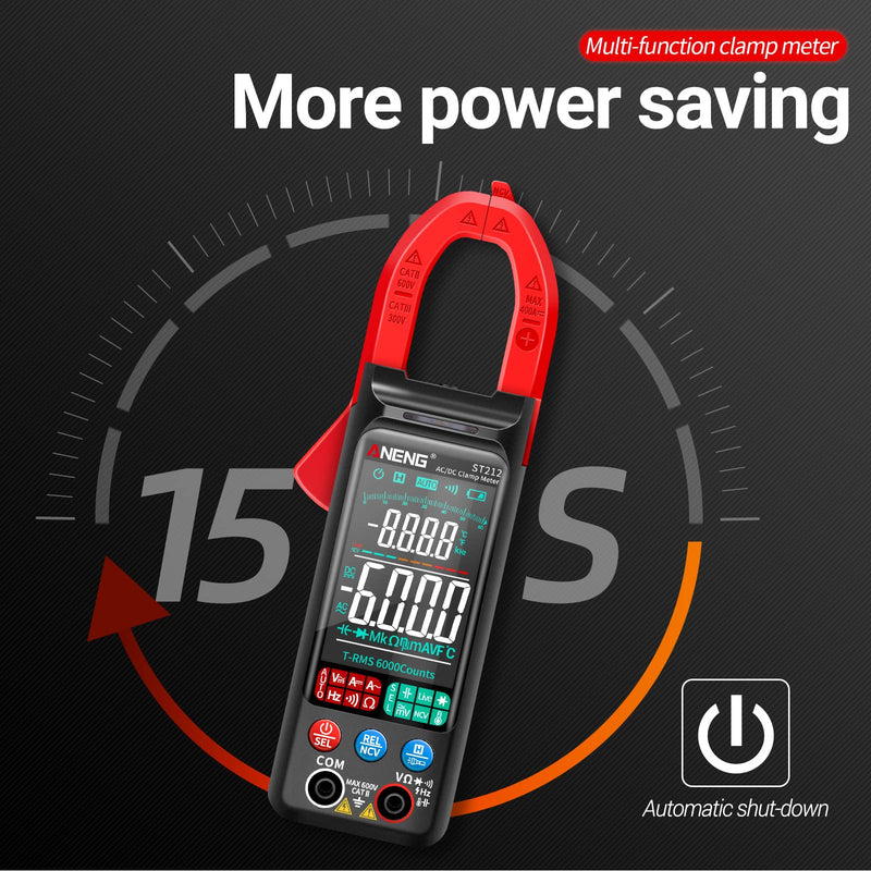 [Australia - AusPower] - ANENG Clamp Meter Multimeter Tester Auto Ranging Trms 6000 Counts AC/DC Current Voltage Ohm Volt Amp Meter Meansures NCV Continuity Diode Resistance Capacitance Null/Fire Wire Electrical Tools 