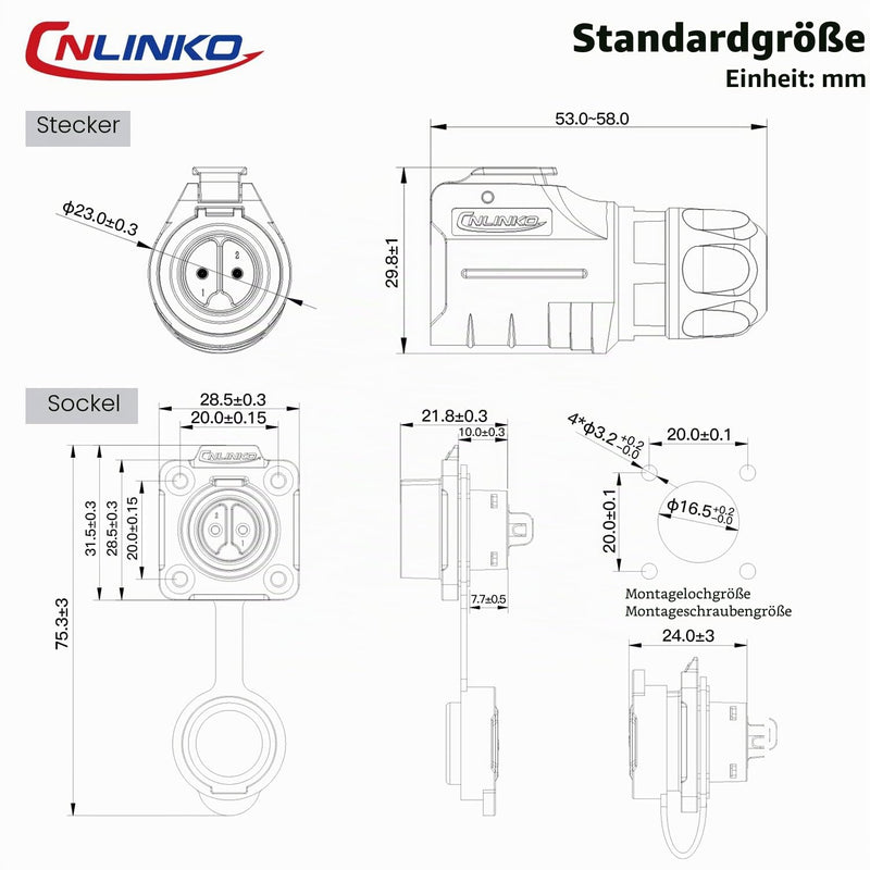 CNLINKO LP-16 Industrial Waterproof Connector IP68 Round Connector Quick Release Aviation Plug PBT Housing Plug Aviation Connector M16 2-9 Pin Flange Socket (3 Pin) Plug without cable 3 Pin