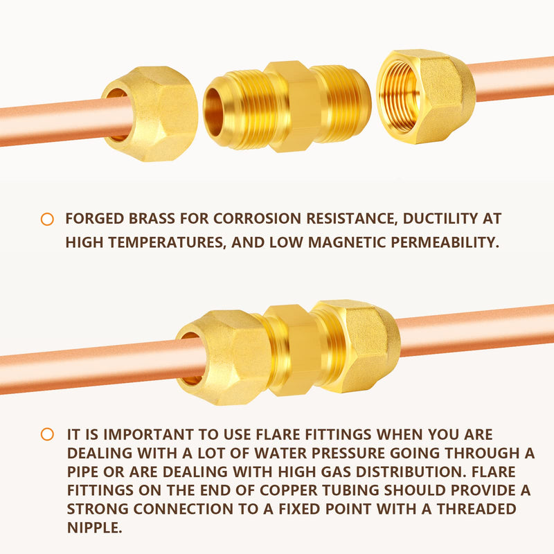 [Australia - AusPower] - GASHER 5PCS Brass SAE 45 Degree Flare Tube Fitting,3/8" Flare Nut Air Conditioning Copper Pipe Extension Butt Copper Tube Flare Nut 3/8" Flare 5 
