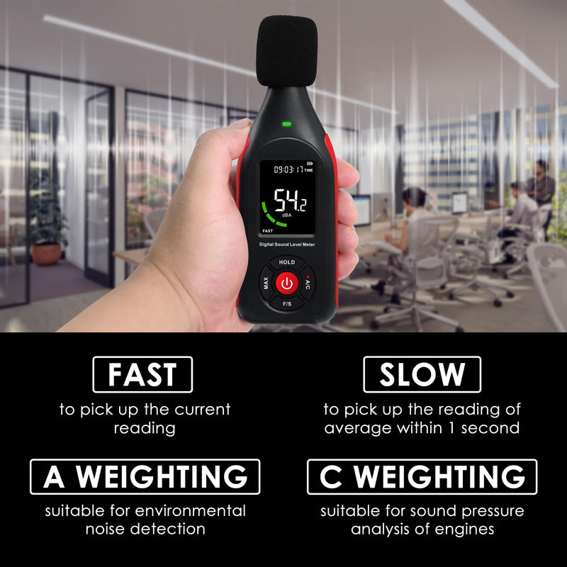 [Australia - AusPower] - Sound Level Meter, Sound Level Meter, dB Meter, SPL, Real-time Ambient Noise Measurement, A/C Frequency, Fast/Slow Time Selection, 31,000 Records 