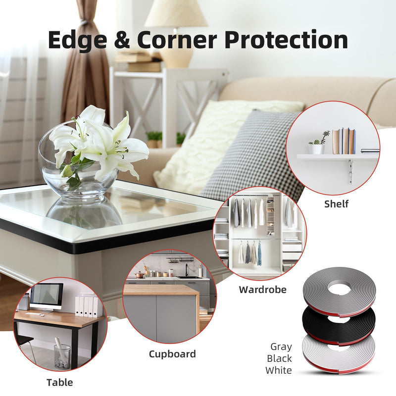 U-Shape Edge Banding, 0.7 inch x 20ft Edge TPE Self Adhesive Veneer Edging Trim Flexible Edge Protector, Strip for Countertop Cabinets Table Restoration Shelves, Black 0.7 in x20ft 1