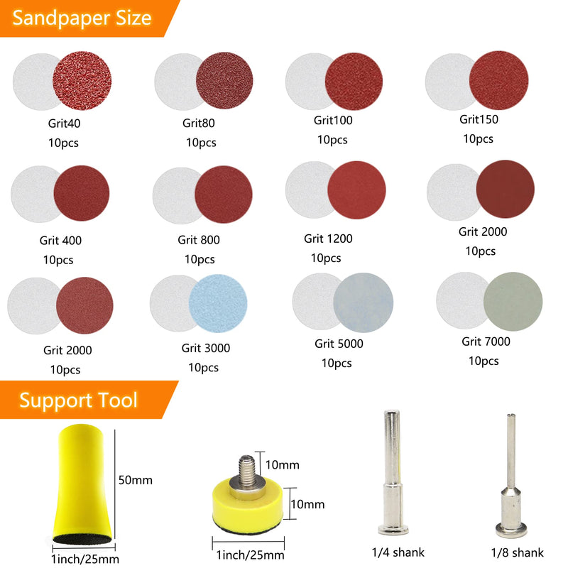 [Australia - AusPower] - 1inch Sandpaper 40-7000grit Sanding Disc with Shank Backer Plate and Soft Foam Buffering Pad Grinding Abrasive Sponge Sanding Disc Pad Kit for Wood Metal Mirror Jewelry Car 132PCS 1inch-131pcs 