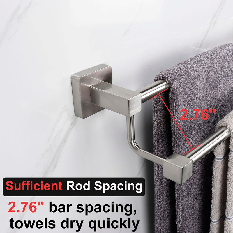TocTen Double Bath Towel Bar - Thicken SUS304 Stainless Steel Towel Rack for Bathroom, Bathroom Accessories Double Towel Rod Heavy Duty Wall Mounted Square Towel Holder(Brushed Nickel, 30 INCH) Brushed Nickel Square 30 Inch