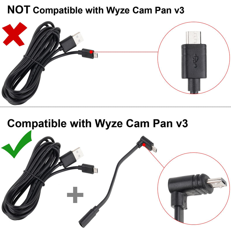 [Australia - AusPower] - Uogw 2 Pack 90° Micro-USB Extension Cable Compatible with Wyze Cam Pan v3 and Wyze Cam v3 Pro, 5inch Male to Female Extender Cord for WYZE Cam,L-Shaped Flat Cable(Black) 