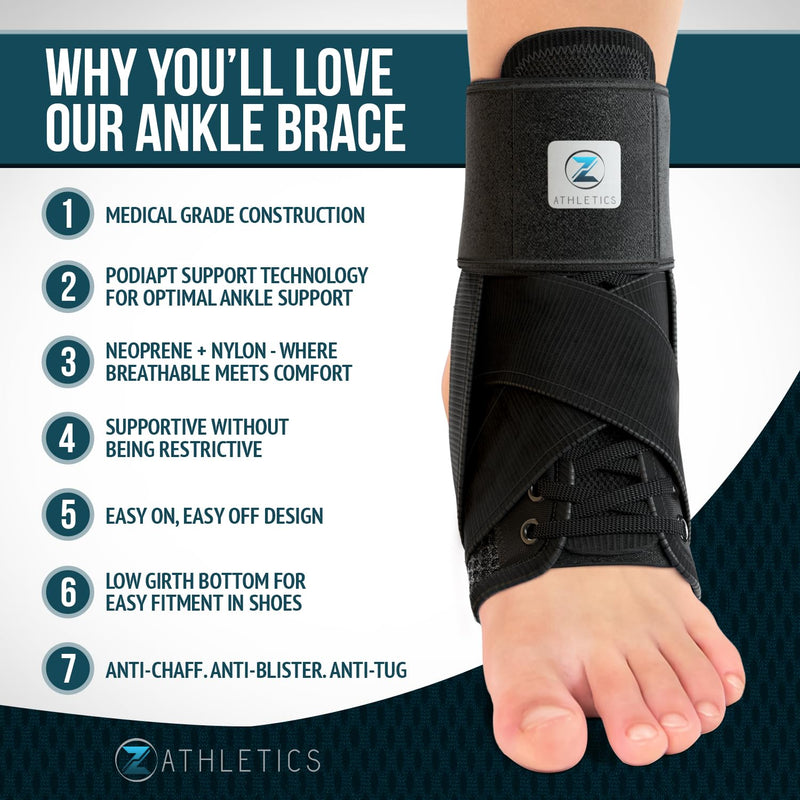 [Australia - AusPower] - Z ATHLETICS Zenith Ankle Brace, Lace Up Adjustable Support  for Running, Basketball, Injury Recovery, Sprain! Ankle Support Wrap for Men, Women, and Children (Black, Medium) Medium (Pack of 1) Black 