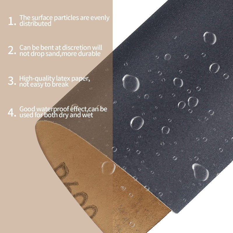 Tomoyuki Wet Sandpaper 120-7000 Grit Sandpaper Set 45 Pieces | Emery Paper for Polishing and Sanding for Car, Wood Furniture, Stone, Paint, Metal, Glass - 9 x 3.9 Inch 120-7000 Grit 46