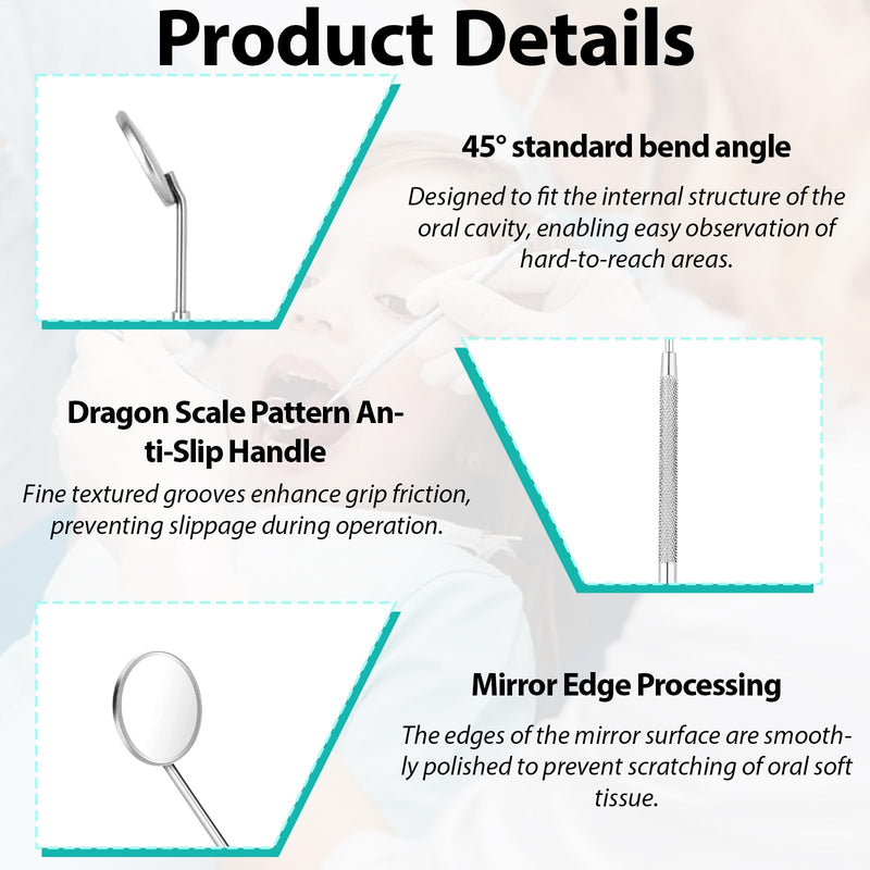 Professional Dental Care Set with 2 High Quality Stainless Steel Mouth Mirrors - Dental Inspection Mirror for Oral Care with 45° Bending Angle for Hard to Reach Areas, Durable and Safe