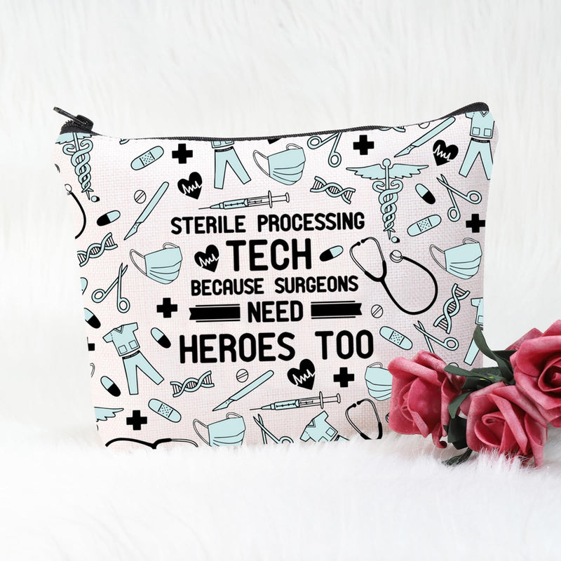 [Australia - AusPower] - POFULL Sterile Processing Tech Gift Sterile Processing Tech Because Surgeons Need Heroes Too Cosmetic Bag Surgical Tech Gift Sterile Processing Tech Cosmetic Bag 