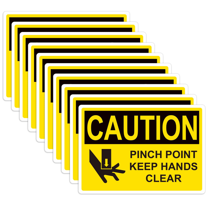 10 Pcs CAUTION Pinch Point Keep Hands Clear OSHA Label Decal - 5 x 3.5 Inch Vinyl Safety Warning Sign Stickers for Industry Machinery Workplace