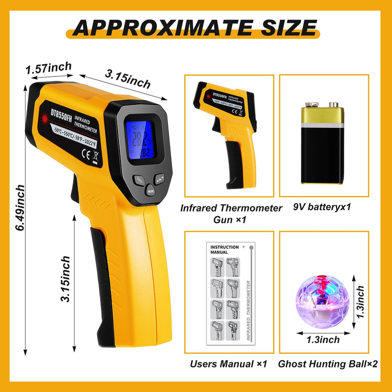 [Australia - AusPower] - 3 Pack Infrared Thermometer Gun -58℉ to 1022℉ Laser Temperature Gun Includes 1 Pack Digital Infrared Thermometer Gun (-50℃ to 550℃) and 2 Pack Cat Balls Toys for Griddle,Grill, Oven, and A/c 