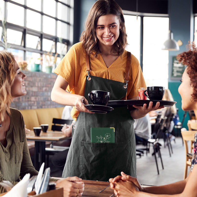 [Australia - AusPower] - Server Books for Waitress, PU Leather Server Book with Zipper Pockets, Flower Pattern Waitress Book with Pen Holder Fit Server Apron Check Presenters for Restaurants Green 