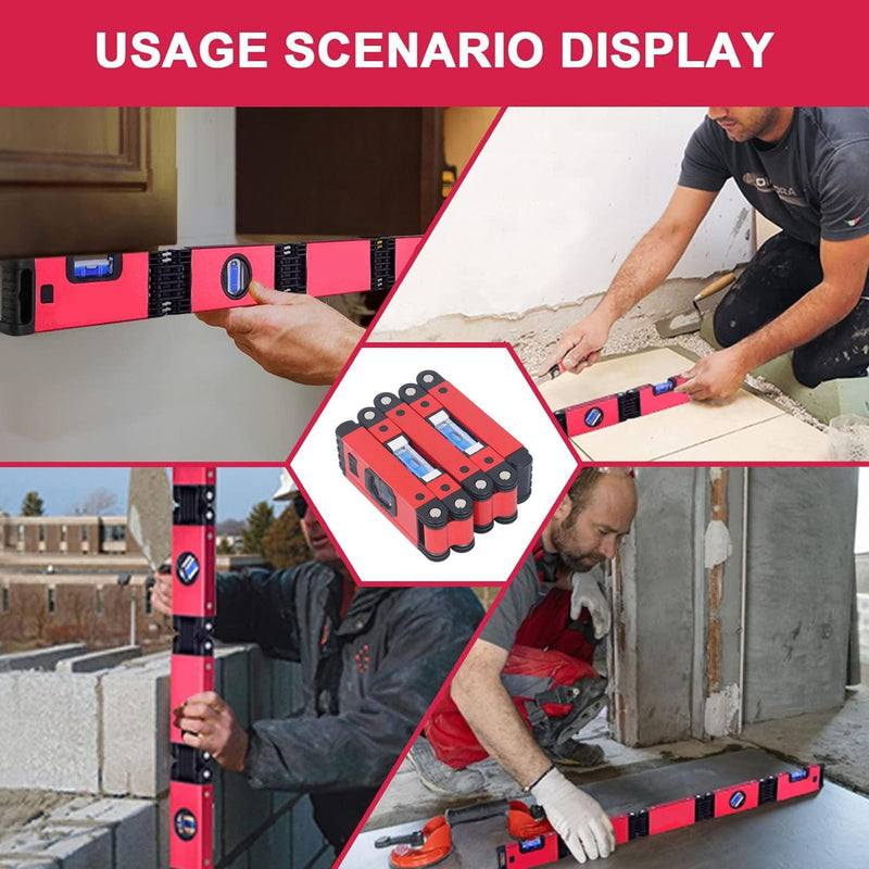[Australia - AusPower] - 28 Inch Foldable Level Ruler, High Accuracy Leveler Tool for Pipes Stairs and Corners, Adjustable Folding Design, Small Level for Easy Storage 