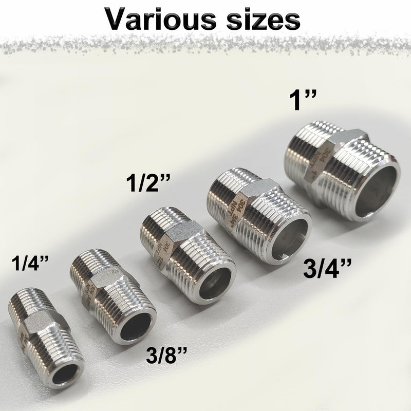 [Australia - AusPower] - 1" Male Hex Nipple Pipe Fittings, 304 Stainless Steel 1 inch NPT Threaded Pipe Adapter Fittings Equal Nipples Connectors, Male Straight Connector Pipe Fitting (1“, 2pcs) 1“, 2pcs 