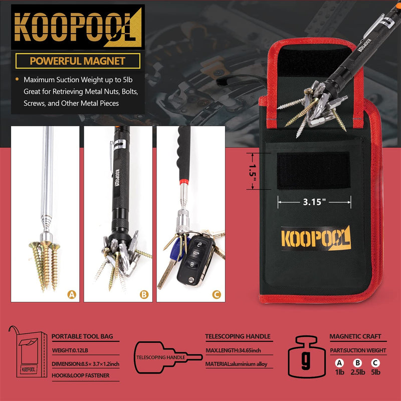 [Australia - AusPower] - Telescoping Magnetic Pickup Tool Set, Inspection Mirror Telescoping, LED Flashlight, Cool Gadgets for Men, Gifts for Dad, Husband, Kids, Boyfriend, Magnet Stick Red 