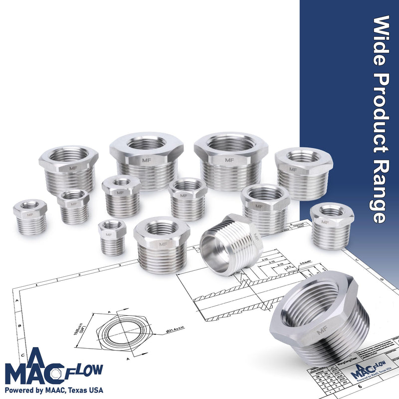[Australia - AusPower] - Stainless Steel 3/8" Male NPT to 1/4" Female NPT Adapter Reducer Hex Bushing (Thread OD 0.56" - ID 0.45") (pack of 2) 3/8" MNPT x 1/4" FNPT Pack of 2 