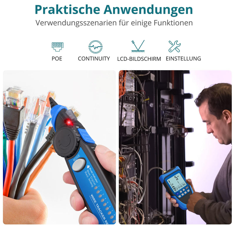 [Australia - AusPower] - YGiTK Network Cable Tester POE/RJ45 Tester, Multifunctional Network Tester with LCD, Cable CAT5/CAT5e/CAT6/Cat7/Cat8 Tracker, Detector for Checking Short Circuit, Cross & Interrupt State 