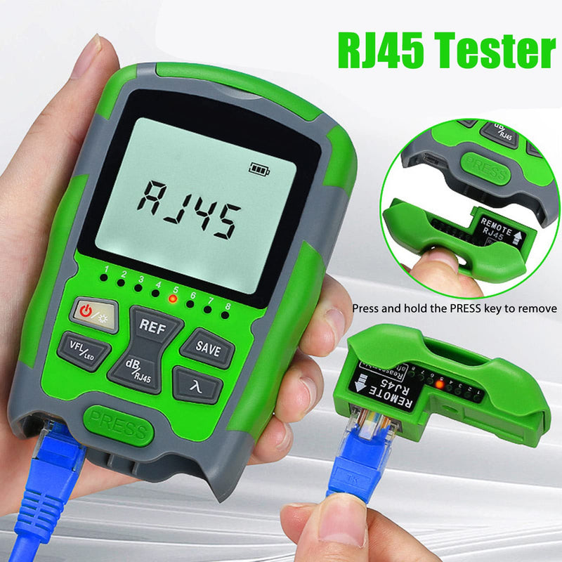 [Australia - AusPower] - Optical Power Meter, Portable Fiber Optic Cable Tester,850,980,1270,1300,1310,1490,1550,1577,1625,1650nm, RJ45 Network Testing, 70 10dbm with Battery and USB Charging Cable 15MW 