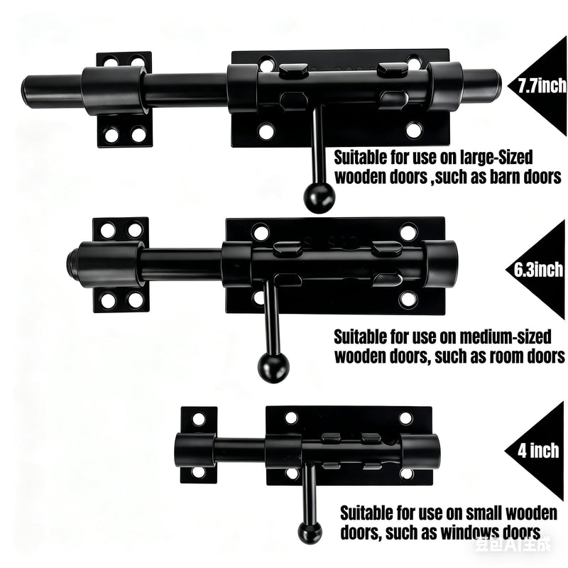 Barrel Bolt Latch,6.3 inch Slide Bolt Gate Latch,14mm Bolt Heavy Duty Shed Door Latch,304 Stainless Steel Black Finish Door Lock Latch for Barn, Wooden Fence, Slide,Door (2, Black-4.0inch) 2