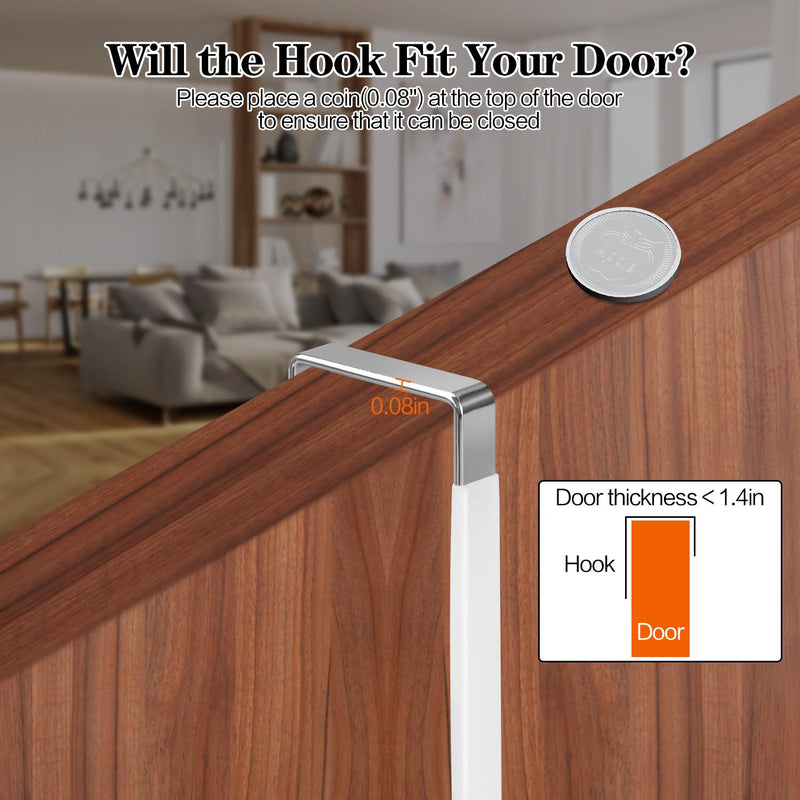 [Australia - AusPower] - 4/10/20 Pack Over The Door Hook, Door Hooks, White/Black Rubber Surface Prevent Scratche Door Hanger Hooks for Bathroom, Living Room, Kitchen, Hanging Clothes, Towels, Bags(4 Pack White) 4 Pack White 
