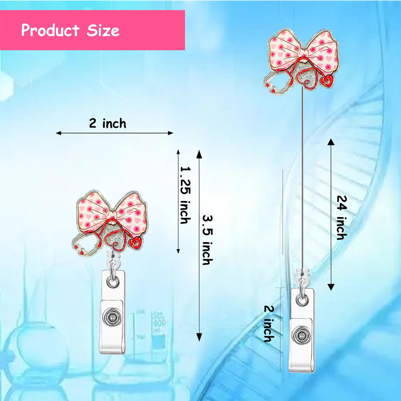 [Australia - AusPower] - Coquette Bow Stethoscope Badge Reel - Cute Girly Pink Bowknot Nurse Badge Holder Retractable with Alligator Clip for RN LPN CNA Doctor Paramedic Healthcare Worker Medical Assistant 