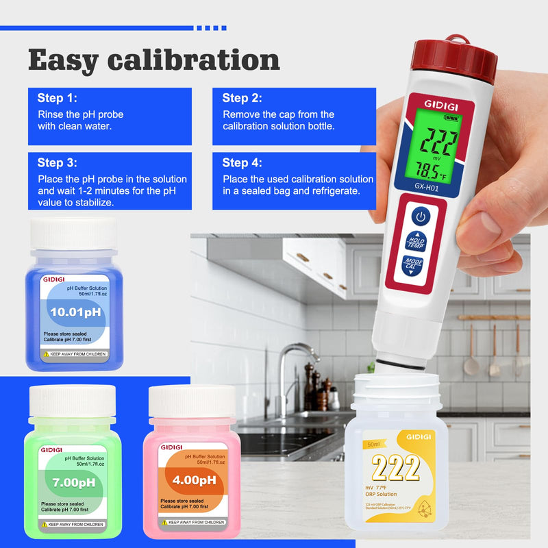 [Australia - AusPower] - pH ORP Meter Calibration Buffer Solution Kit, Includes pH 4.00, 7.00 and pH 10.01 Solution,ORP 222mV Calibration Solution pH ORP Calibration Buffer 