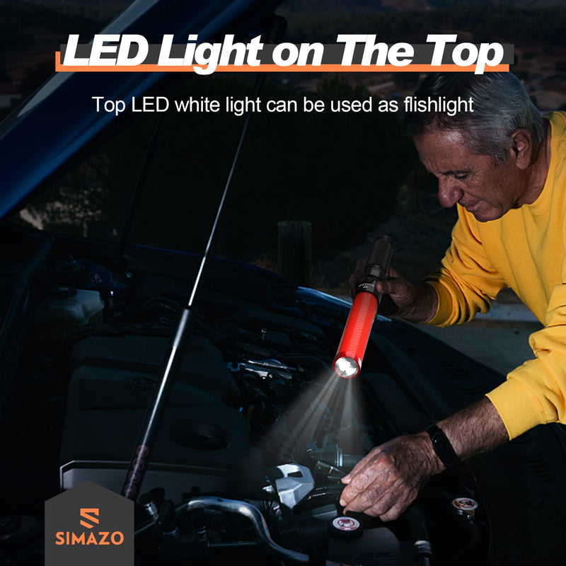 [Australia - AusPower] - 2 Pieces 16 Inch Traffic Wand with White LED on Top, 3 Flashing Modes & 4 Led Lights, Traffic Safety Baton with Wrist Strap for Parking Guides, Car Directing, Air Marshalling 2 