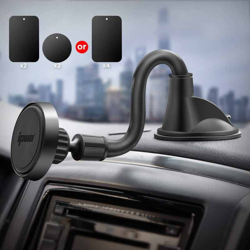 [Australia - AusPower] - IPOW Long Arm Universal Magnetic Cradle Windshield Dashboard Cell Phone Mount Holder with 4 Metal Plates, Soft Firm Goose Arm & Enhanced Suction Cup 7.6" Long Arm Magnetic 