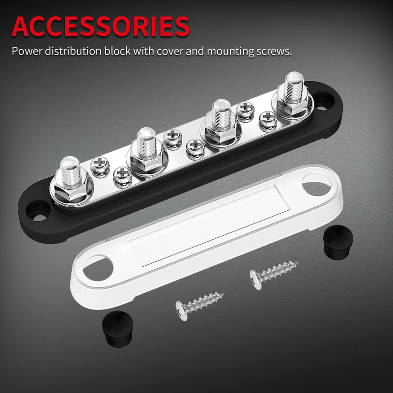 [Australia - AusPower] - DAIERTEK Bus Bar Terminal Block 4 x 5/16" (M8) Terminal Stud, 6 x #8 (M4) Screw Terminal Positive & Ground Power Distribution Block with Cover Marine Battery Bus Bar 12V - 48V for Automotive Car Boat 150A-M8 