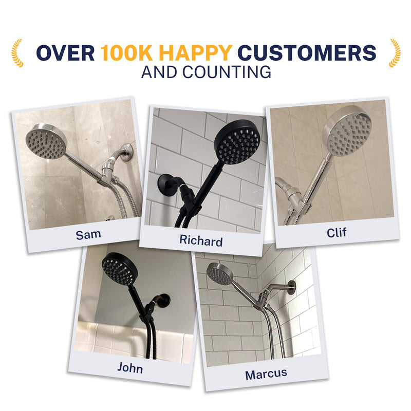 HammerHead Showers® Solid Metal Hand Held Shower Head - CHROME - 2.5 GPM High Pressure Shower Heads 4 Inch Spray Wand | Made from 304 Stainless Steel with Silicone Nozzles Polished Chrome