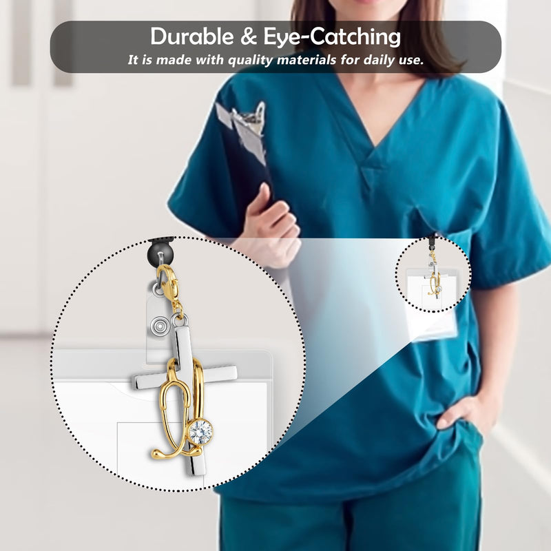 [Australia - AusPower] - Cross with Stethoscope Badge Charm, Cute Nurse Badge Reel Accessory, ID Clip Charm for Nurses, RN, LPN, Healthcare Field 