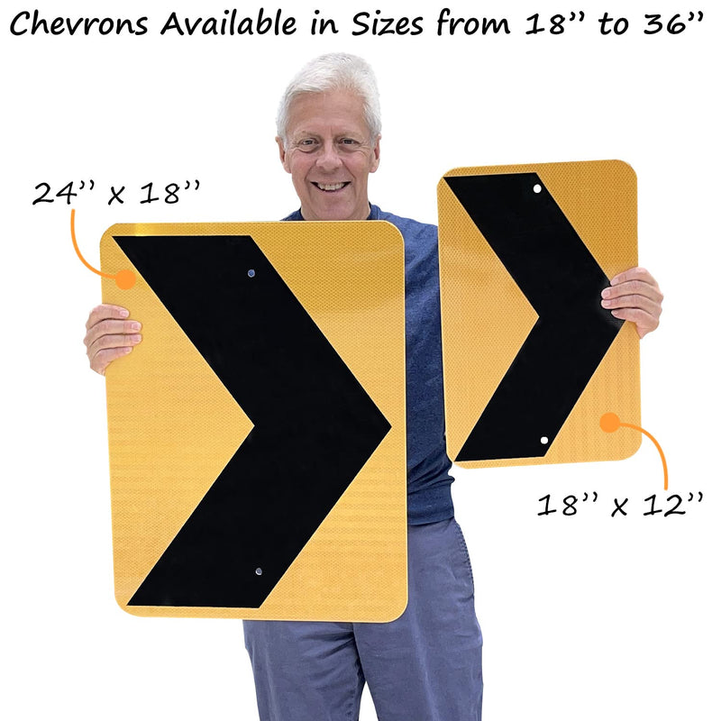 SmartSign 18 x 12 inch Chevron Right Arrow MUTCD-Compliant Metal Sign, 63 mil Aluminum, 3M Laminated High-Intensity Grade Reflective Material, Black and Yellow, Made in USA 12" x 18" Hi Intensity Grade Reflective Aluminum